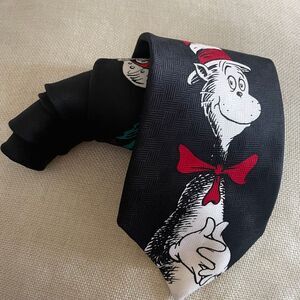 RARE Vintage Dr. Seuss‎ Neck Tie Cat In The Hat Necktie Black Christmas grinch